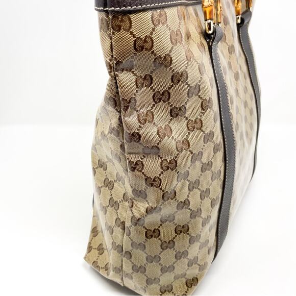Gucci GG Supreme Monogram Crystal Bamboo Tote Bag Brown Leather - Picture 2 of 13